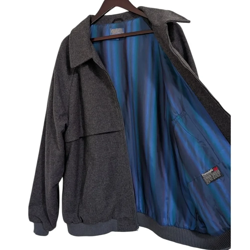 Pendleton 100% Virgin Wool Thinsulate Bomber Jacket Grey 2XT Tall Rare